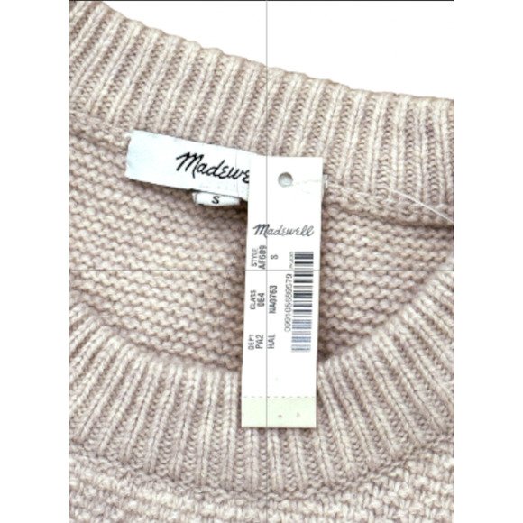 Madewell Patchwork Cable Knit Wool Women's Sweater Beige size Small Oversize NWT - Picture 3 of 4